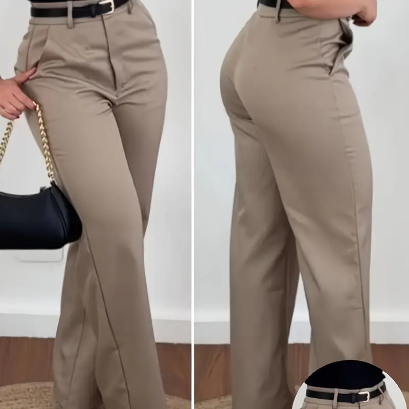Women's Elegant Solid Color Straight Leg Basic Long Pants, High Waisted Straight, Zipper Design, Loose Fit, High Waist, All Seasons
