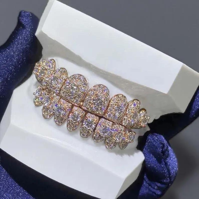 8 Top 8 Bottom 925 Sterling Silver Jumbo center stone Custom Lab Diamond Cvd Perm Cut Grillz