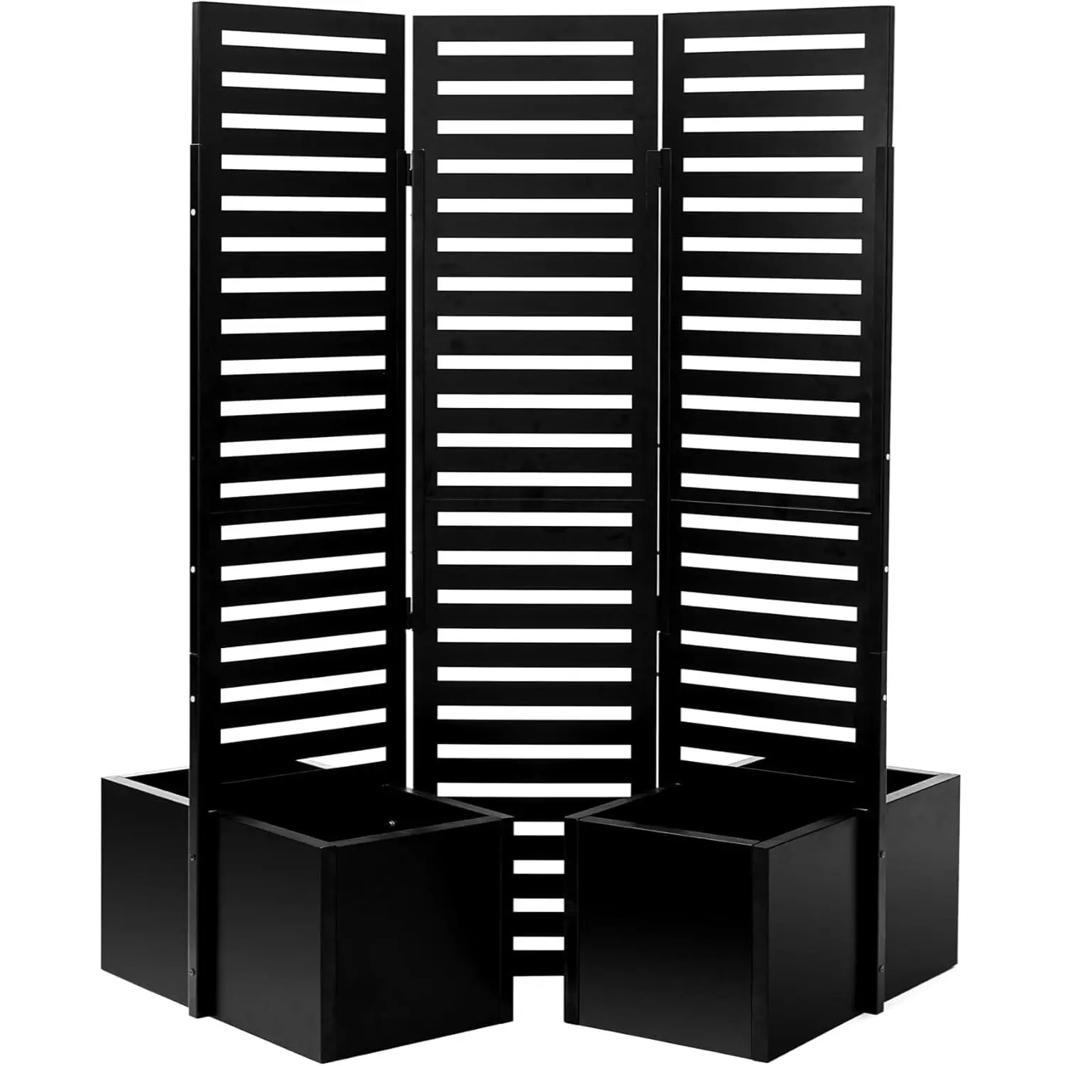 Garvee privacy screen with planter – Independent 3-panel outdoor divider, 130 x 170 x 70 cm, metal garden fence with 4 self-draining raised beds for patio, terrace, courtyard