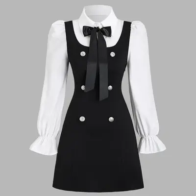 black dress with white long sleeve shirt underneath Black Dress with White Shirt Styling Ideas