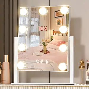 Hollywood Vanity Mirror with Lights, Makeup Mirror with Led Lights, 3 Color Dimmable Lighting Modes Detachable 10X Magnification Mirror Smart Touch Control, 360°Rotation, Adjustable Mirror, Gifts for Women Wife Mom Teengirls