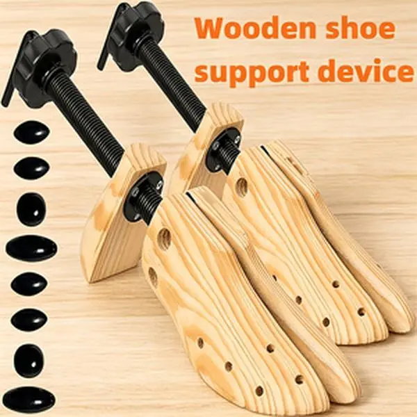 A pair of wooden shoe-shaped extenders, men's and women's shoe extenders, adjustable shoe width and length, suitable for both women and men