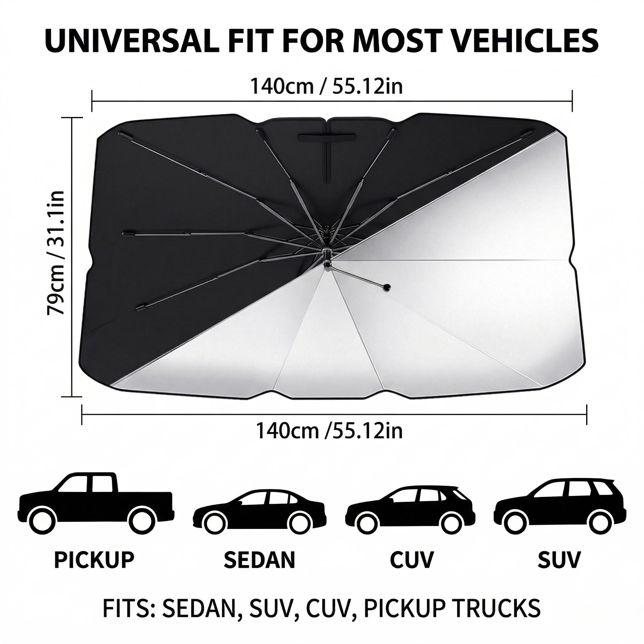 Car Windshield Sun Shade Umbrella 140x79cm Foldable UV Heat Protection with Curved Handle Fits Most Sedans SUVs Blocks 99% UV Rays Reduces Interior Temperature Car Windshield Sun Shade Umbrella 140x79cm Foldable UV Heat Protection with Curved Handle Fits Most Sedans SUVs Blocks 99% UV Rays Reduces Interior Temperature