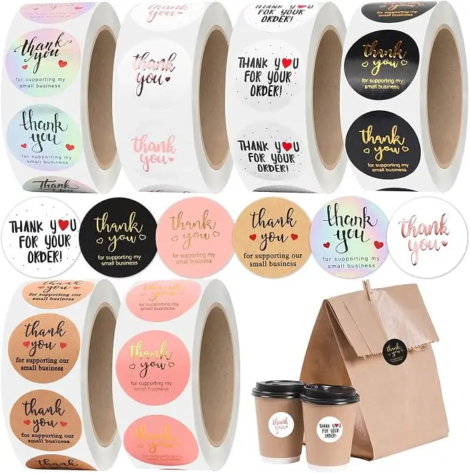 Bulk Pack 6-Roll Round Self-Adhesive Thank You Stickers - 1-Inch Colorful Labels for Small Business Shipping, Bakery Packaging, Kitchen & Specialty Kitchen Utensils Use