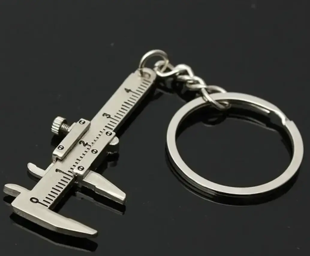 Solid Zinc Alloy Keychain Charm, Miniature Vernier Caliper Pendant with Double Ring, Portable Precision Measuring Tool