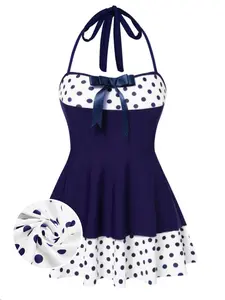 Navy Blue 1940s Polka Dot Halter Swimsuit Vintage Navy Blue 1940s Polka Dot Halter Swimsuit Vintage