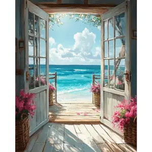 DIY Scenery Paint by Numbers Kit for Adults on Canvas,Landscape Beach Digital Oil Painting Kit for Beginner,Easy Scenery Acrylic Paint by Number Kits for Holiday Gifts 16X20 Inch