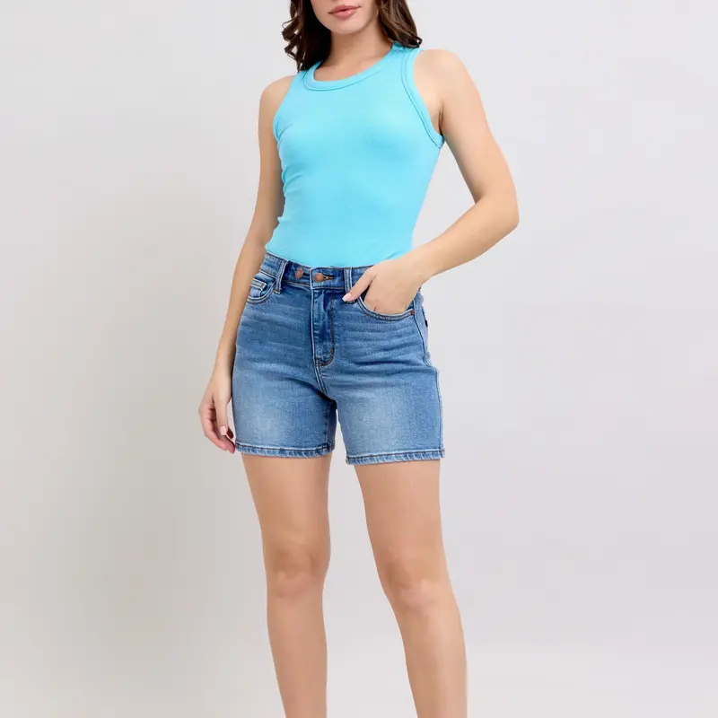 Ryder Judy Blue Mid Rise 2 Button Mid Length Dad Short