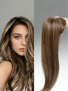 🔥 Instantly Fix Thinning Hair! Brown with Blonde Highlights Hair Topper with Bangs | Premium Kanekalon Synthetic | Clip-In for Natural Volume & Seamless Blend | Perfect for Daily Wear! Synthetic Hairpieces