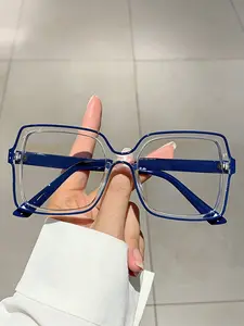 Women's Color Block Square Frame Prescription Glasses, New Fashion Plain Decorative Frame, Stylish Eyewear Accessories