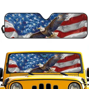 American Flag Bald Eagle Windshield Sun Shade for Jeep Wrangler JL JK JLU Gladiator, Front Window Foldable Sunshade UV Protection Heat Block Keeps Interior Cool, Patriotic Jeep Accessories Summer Auto Sun Visor