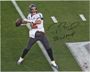 Tom Brady Tampa Bay Buccaneers Super Bowl LV Champions Autographed 16" x 20" Super Bowl LV Action Photograph with "LV MVP" Inscription - Fanatics Authentic Certified