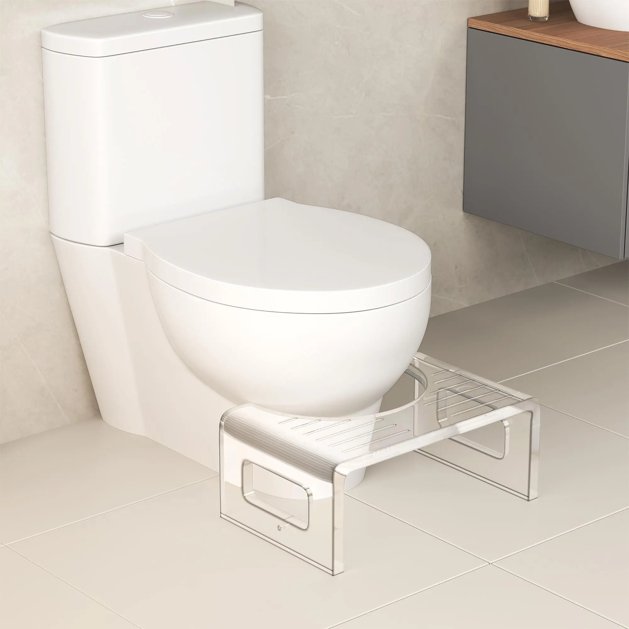 RoyalCraft L 7-in Tall Acrylic Toilet Step Stool - Modern Non-Slip Indoor Furniture Stool, Built to Last for Women, Relieves Hemorrhoids & Constipation (Father's Day Gift Option)