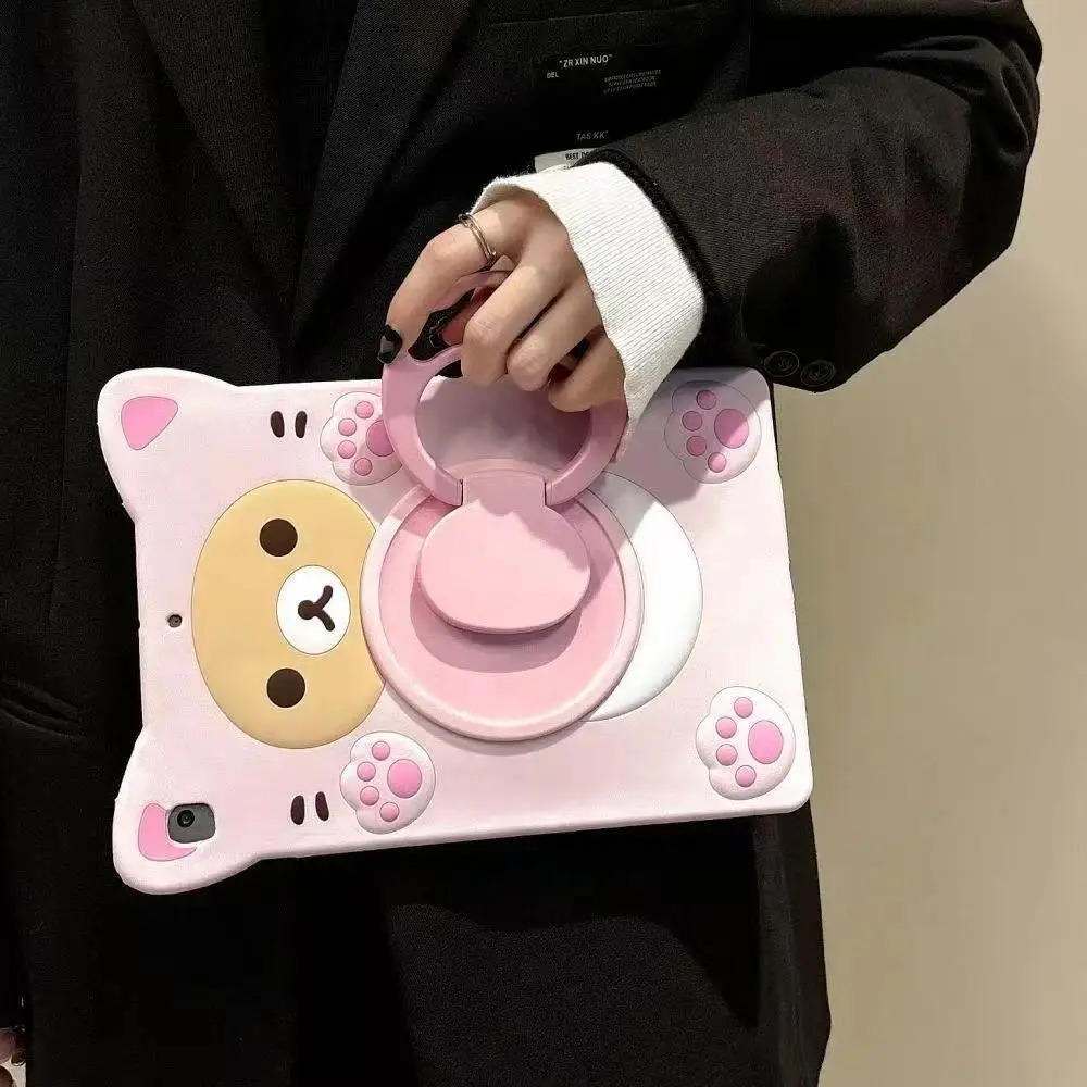 Cartoon Rilakkuma Bear Silicone Child Tablet Case for IPad Air 2 3 4 5 6 10.9 Pro 11 9 8 7th Generation Tablet Protective Case