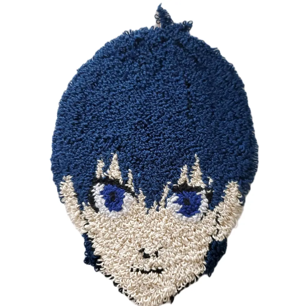 Yoichi Isagi Punch Needle Coaster - Handmade Tableware with Blue Design and Textured Finish