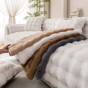 1 PC Plush Fluffy Sofa Cover, Washable Thick Soft Long-Fur Sofa Pad, Pet-Friendly sofa couch cover, Anti-Scratch Non-Slip Couch Protector, for Living Room Décor, for Sectional, Loveseat, 2/3/4-Seater Sofa, Washable Sofa Slipcover