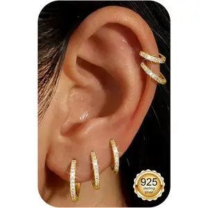 MILACOLATO Small Sterling Silver Huggie Hoop Earrings for Women Hypoallergenic 14K Plated Gold Cartilage Earring Stacks Cute Dainty Lightweight Huggie Hoops Earring Sets for Multiple Piercing Trendy Jewelry Gift, Hypoallergenic Earrings Set, Multi-Size