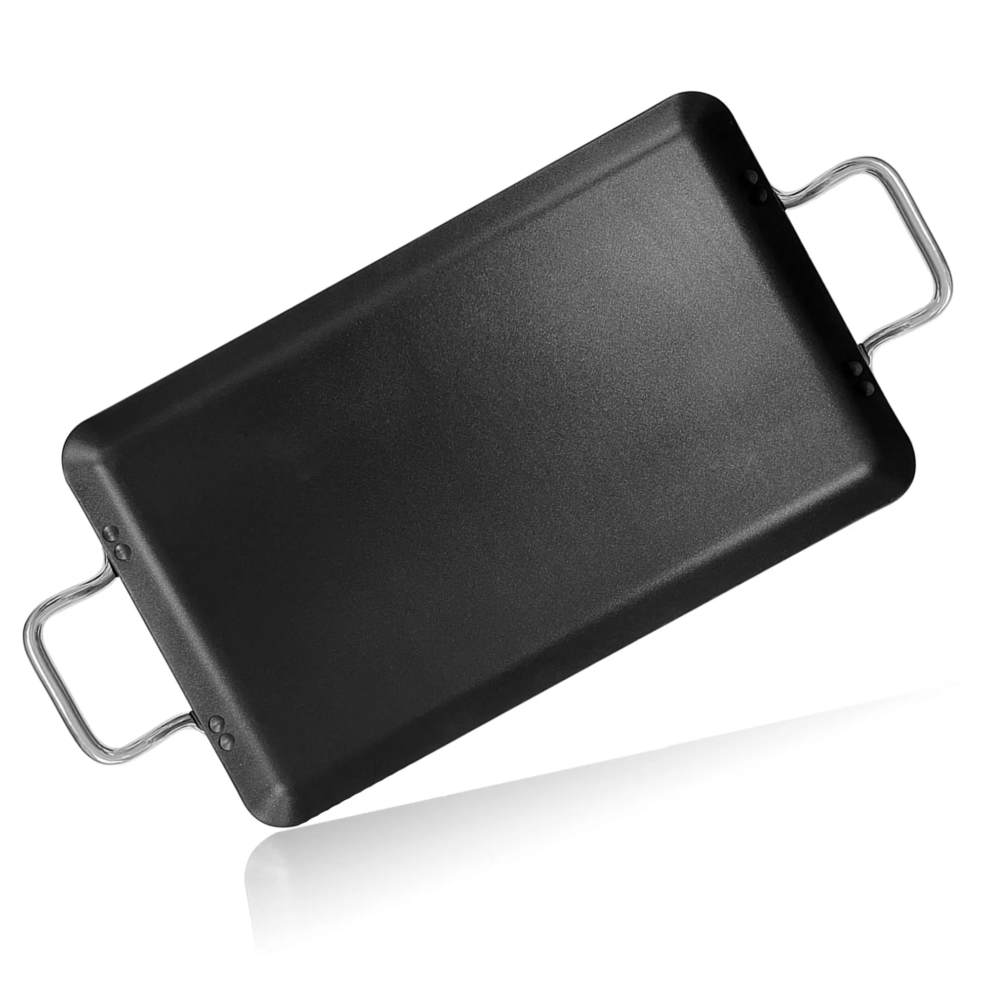 Alpine Cuisine Aluminum Double Griddle Pan 11x19in with Metal Handles & Bonus Spatula| Heavy Nonstick Coating & Heat Resistant | Gas Stove Griddle for Cookware BBQ & Serving Pancakes, Hand Wash
