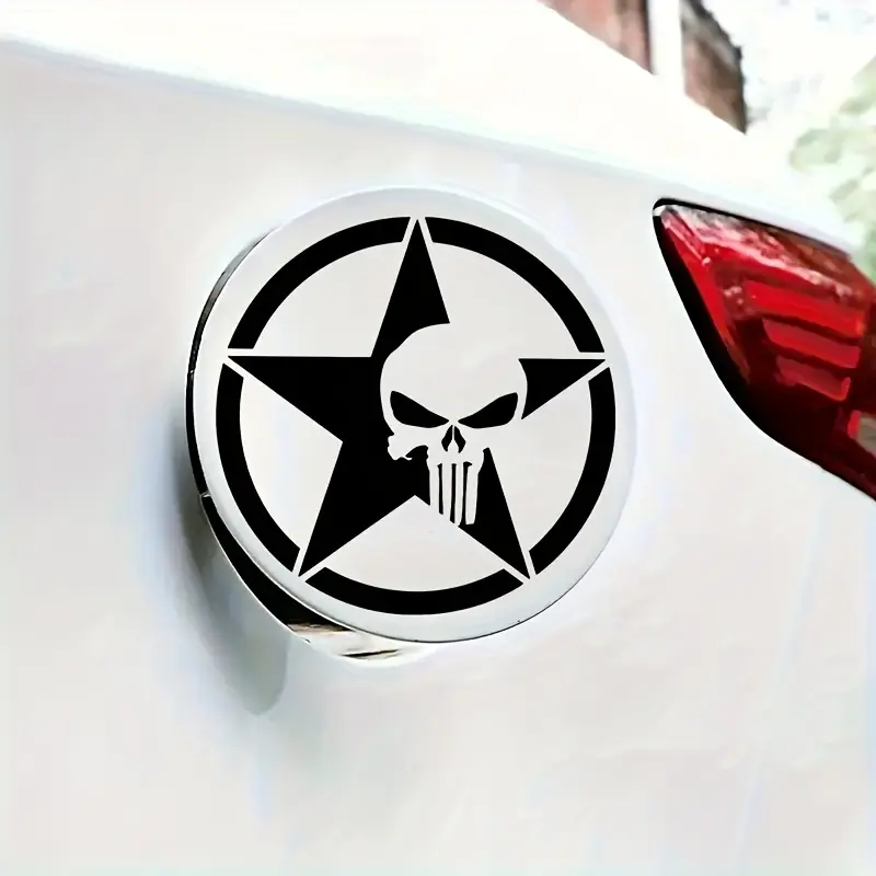 2PCS/SET Punisher Star Themed Car Sticker, Car Decals for Car Fuel Cap/Body Decoration, Create Dark Tough-Styled Car, A Must for Style Enthusiasts, Help Your Car Show Unique Power Taste