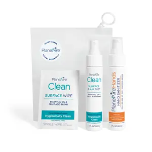 PlaneAire Travel Essentials | 1 Orange Pineapple Gel Hand Sanitizer, 6 Surface Wipes, 1 Air & Surface Mist | Travel Hygiene Kit | Hygiene Essentials | Reusable Bag | TSA Approved | Travel Toiletry Kit | Travel Accessories