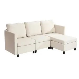 VEVOR Modular Sectional Sofa, 3-Seater Modular Sofa with Hidden Storage, Cloud Sectional Couch with Ottoman High Rebound Sponge, Solid Wood Frame Upholstered Couch for Living Room, Bedroom, Beige