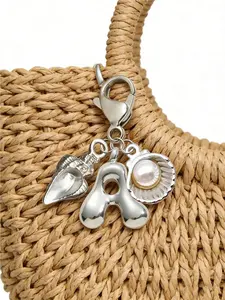 Silver Bubble Letter Cute Necklace Pendant/Bag Charm - Lucky Crystal Pendant, Decorated With Natural Seashells And Conches. Available In Letters A-Z. Essential Item For Summer Beach Style, Boho Style, Ocean Elements, Fashionable Bag Accessory