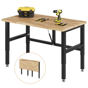 AMERLIFE 39x20/60x22/72x24 Folding Workbench, Adjustable Foldable Workbench with Capacity, 29"-39" Height, Rubber Wood Top for Garage, Workshop, Office