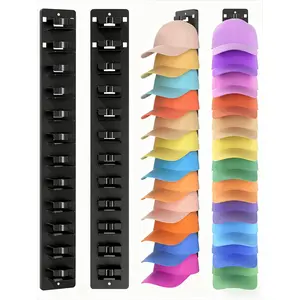 2-Packs Hat Organizer 24-Cap Capacity Self-Adhesive ABS Material Wall-Mounted Multilayer Home Decor with Dual Install Hooks （Black/white）