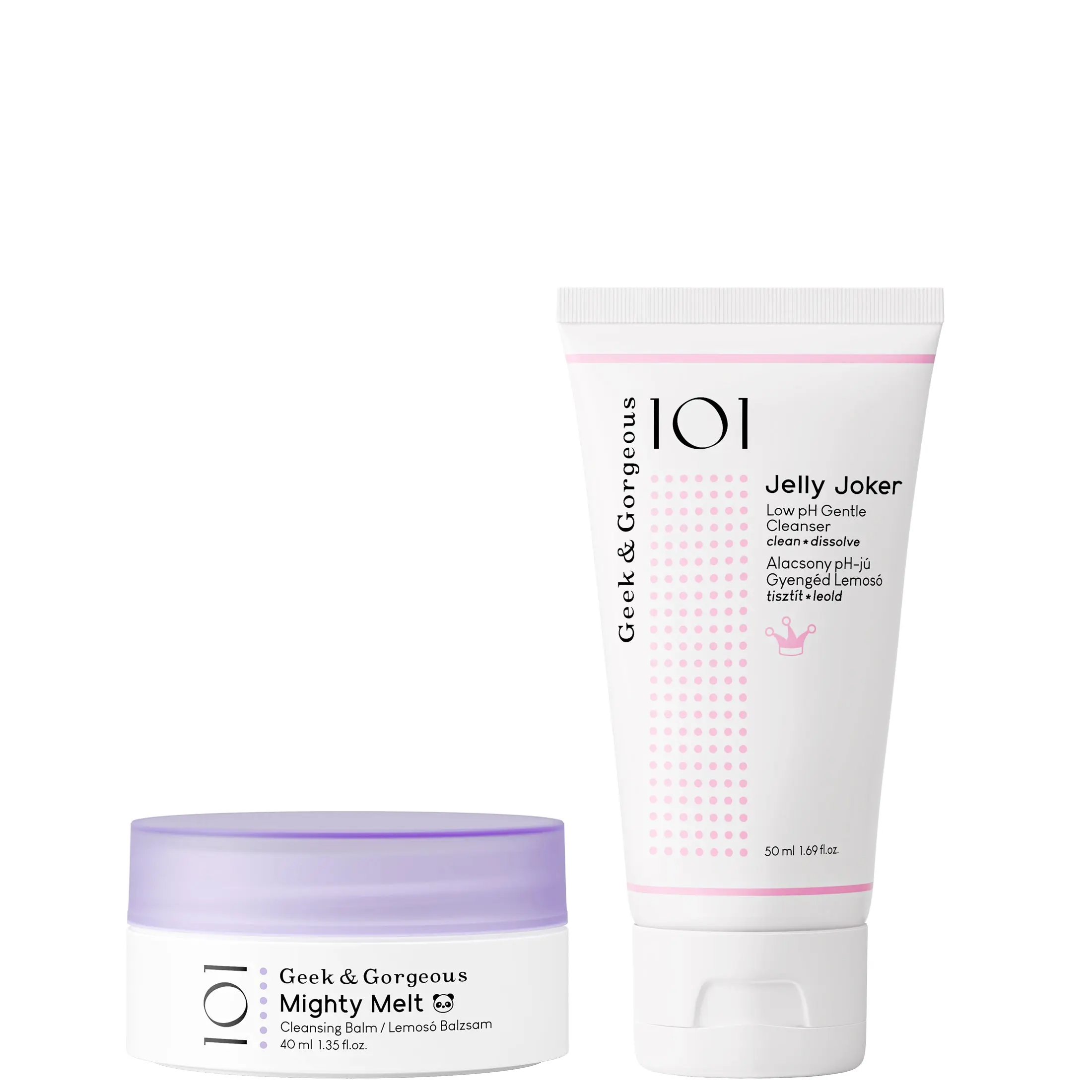 Geek & Gorgeous Double Cleanse Minis Facial Cleansing Duo - Universal Waterproof Makeup Remover Set, 40 ml Mighty Melt Cleansing Balm, 50 ml Jelly Joker Cleanser for All Skin Types