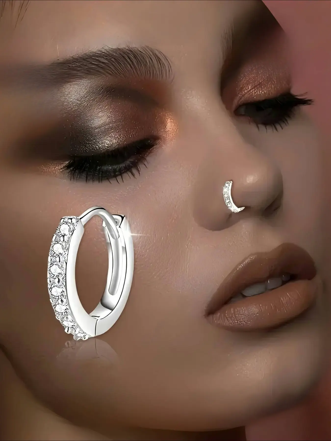 1pc Of 925 Sterling Silver, Single-layer Buckle Nose Ring, Women'S Fashionable Jewelry, Body Jewelry, Inlaid With Synthetic Zirconia, Comfortable To Wear, Can Be Worn At Music Festivals And Parties, Versatile For Daily Use, Hinged Nose Ring