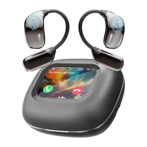 Open Ear Earbuds Ultra Comfort Wireless Bluetooth 5.4 Headphones Over The Ear Earbuds Support 175 Languages NoSubscription with Intelligent Touch Screen EarHooks IPX7 Waterproof Bone Conduction Earphones for Fitness Sports-Black