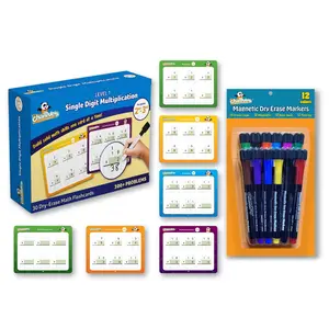 DRY ERASE KIT: Dry Erase Visual Single Digit Multiplication Flash Cards & Dry Erase Magnetic Markers 12 Pack