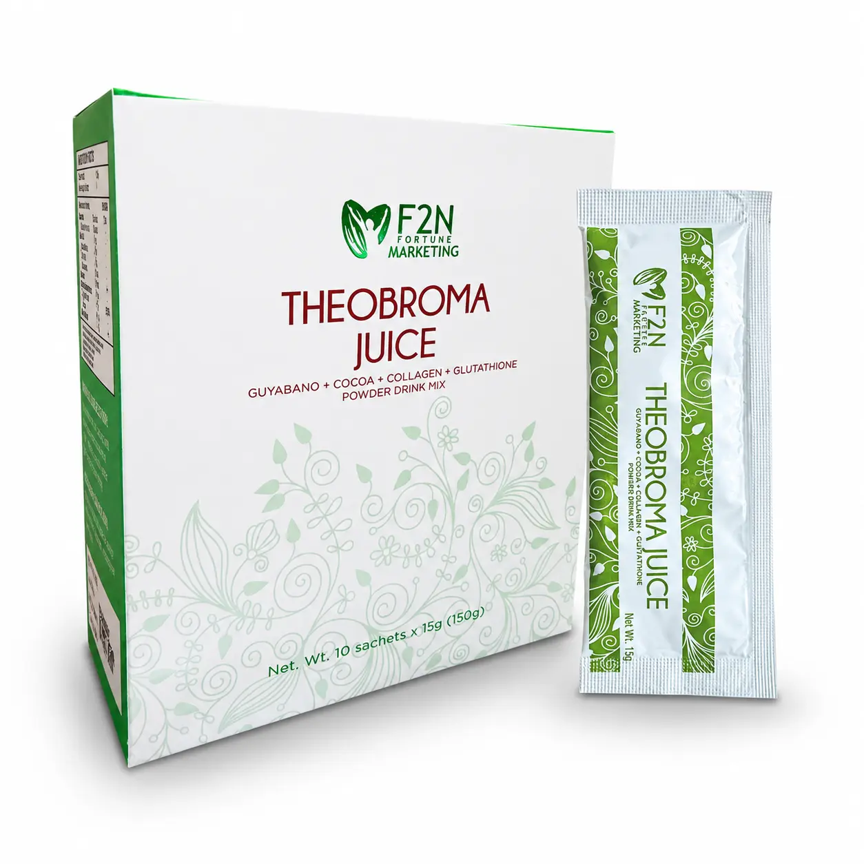 F2N Theobroma Juice Powder Drink Mix with Guyabano, Cocoa, Collagen & Glutathione | Guyabano Flavor | 10 Sachets x 15g