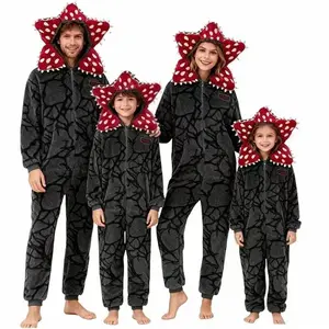 Novelty Demogorgon Onesie Unisex Flannel Petal Hooded Overalls Gray Scary Party Cosplay Costume for Halloween & Boxing Day