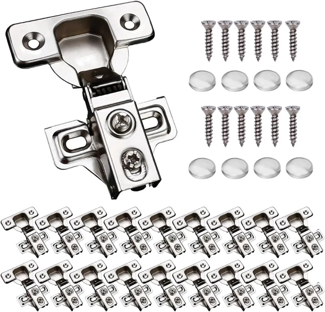 20 Pack Soft Close Cabinet Door Hinges for 1/2 Inch Overlay Cupboard, 105 Degree Opening Angel, Stainless Concealed Kitchen Cabinet Hinges with Mounting Screws, Manual and Door Bumpers