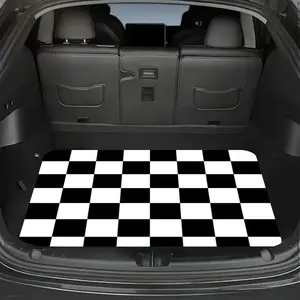 A black and white checkered pattern car trunk mat - waterproof, anti-slip and wear-resistant, with a fashionable and simple design, enhances the tidiness and aesthetic appeal inside the vehicle. Suitable for various car models, easy to clean, protect