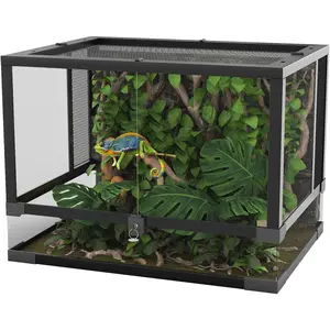 34 Gal Glass Reptile Terrarium 24 x 18 x 18 Inch - Anti Escape Design, Versatile Desert or Rainforest Setup, Tempered Glass Tank, Top Screen Ventilation, and Quick 5-Minute Installation