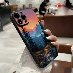 Mountain view sunset pattern, drop-proof and non-slip TPU full-coverage lens mobile phone protective case, suitable for iPhone 17 16 15 14 13 12 11 XS X and other series models, can be given as a gift to friends or family