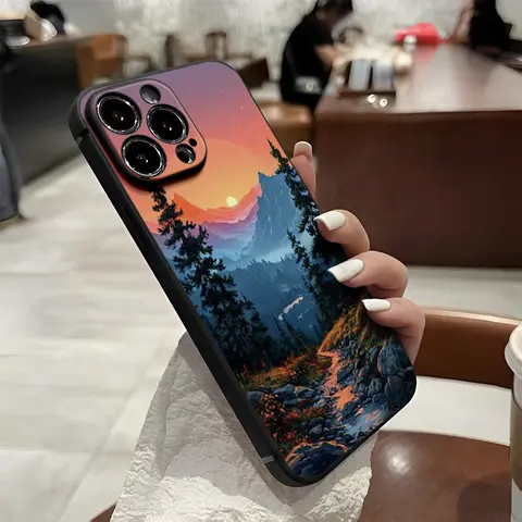 Mountain View Sunset Pattern TPU Full-Coverage Lens Smartphone Case - Shockproof, Non-Slip Grip Casing for iPhone 11,X,XS,12-18 PRO MAX Series - iPhone 15 Compatible, Mobile Phone Accessory, Ideal Gift for Friends
