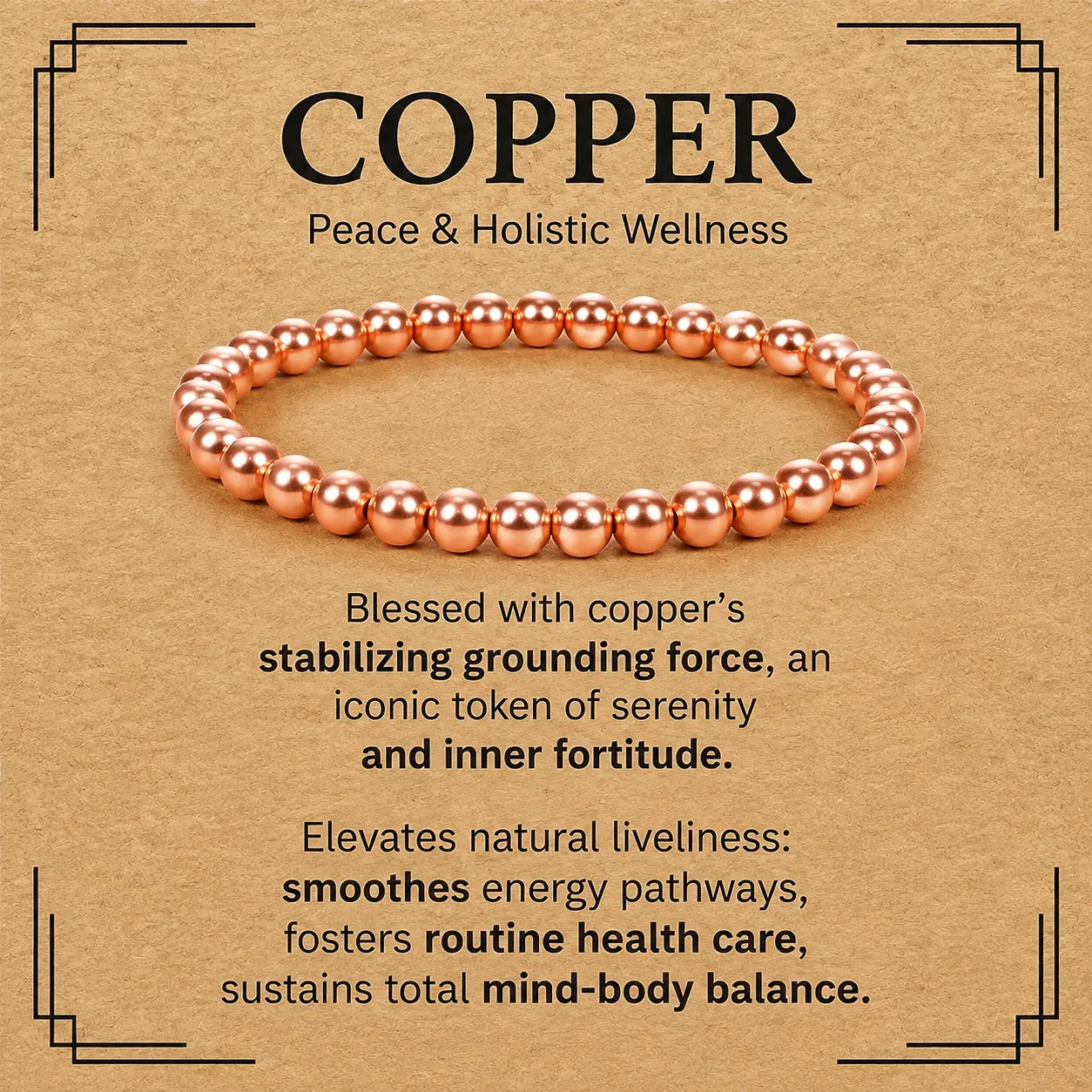 Copper Beaded Bracelet for Women Men, Pure Copper Jewelry Gift | 99.99% Pure Copper Bracelet with 6MM Beads, Simple Dainty Bead Bracelet, Unisex Stretch Wristband, Gift for Her and Him