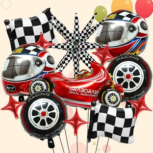 Race Car Themed Foil Balloons Set, Multi-Piece Multi-Shape Mixed Colors, Ideal for Boys' Birthdays, Racing Parties, Festivals, Decor & Photos
