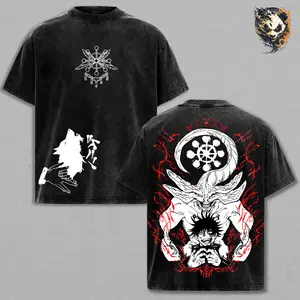 Megumi Mahoraga Anime Washed T-Shirt – Jujutsu Kaisen Shirt, Vintage Washed Megumi Graphic Tee, Oversized Unisex Streetwear, Dark Anime Aesthetic Shirt