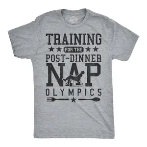 Mens Funny T Shirts Training For The Post Dinner Nap Olympics Sarcastic Thanksgiving Graphic Novelty Tee For Men Mens Funny T Shirts Cool Vintage Fashion T-Shirt Gift Classic Menswear Thanksgiving Apparel for Light Grey