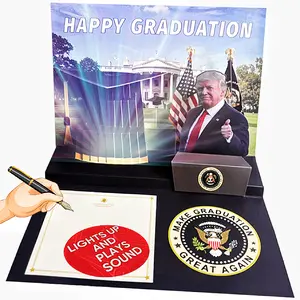 Trump 3D Pop-up Graduation Cards with Sound & Lights 2025 Graduation Gift - Featuring Trump's Voice, Music, and Light Design for School, University, and Celebrations