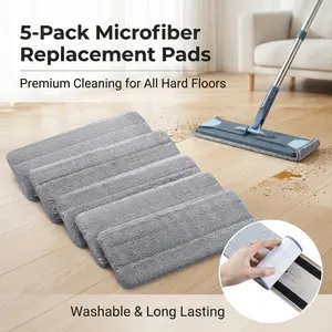 5-Pack Microfiber Mop Replacement Pads, Washable & Reusable Refills for Hardwood, Tile & Laminate Floors, Durable Cleaning Cloths for Flat Mops