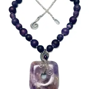 Beautiful purple bead necklace with wire wrapped pendant