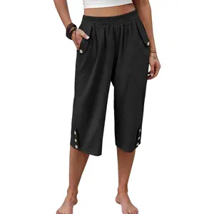 ANRABESS Womens Wide Leg Capri Pants Elastic Waist Casual Loose Lounge Pants 2026 Summer Flowy Beach Vacation Outfit