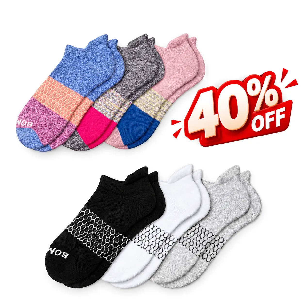 BOMBAS 5-Pack Multi-Pack Ankle Socks Comfort Crew, Soft Cotton & Honeycomb Arch Support, Cushioned Footbed, Women & Men Daily Wear Menswear Spandex Polyester Bowling