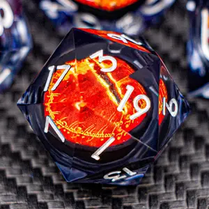Runic Ring Dragon Eye Liquid Core Dice Set for Dungeons and Dragons 7PCS Rotating Core Sharp Edge Resin Polyhedral RPG Dice Flaming Effect with Gift Box