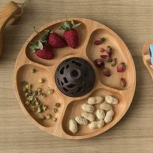 Round Solid Wood Snack Tray with Compartments